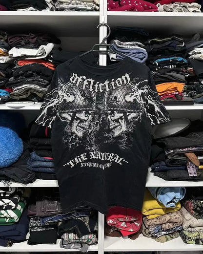 90s Affliction T shirt Hip Hop Skull Graphic  New Harajuku Round Neck Short Sleeve Tops Gothic Clothing Street