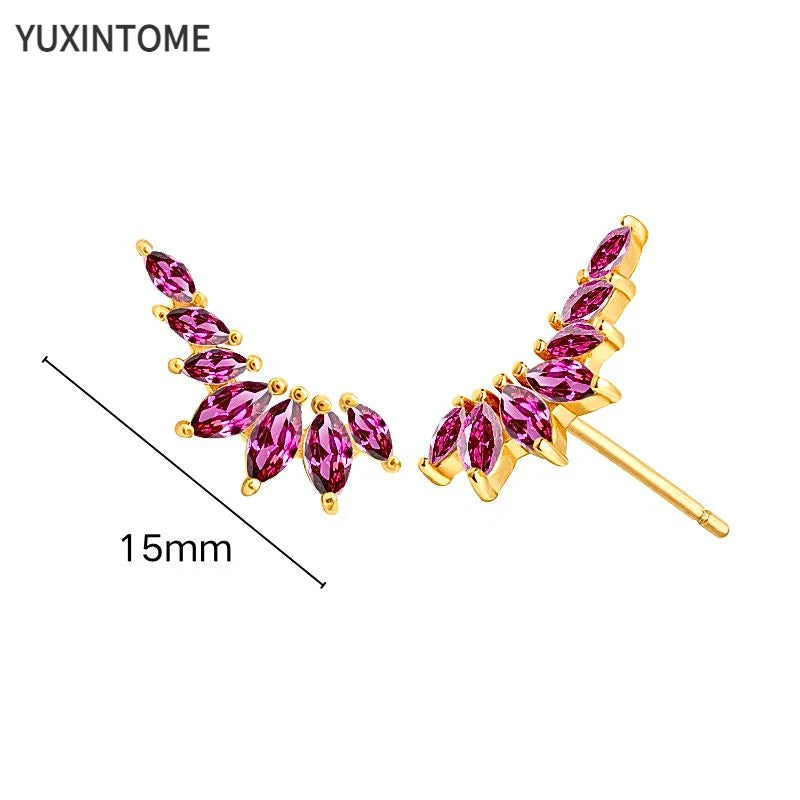 925 Silver Ear Needle Rose Red Hoop Earrings For Women Exquisite Water Drop/Flower/Heart Crystal Piercing Huggie Earring Jewelry