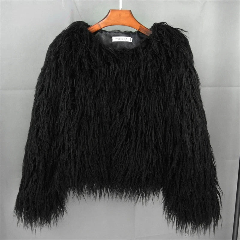 Colorful Warm Faux Women Fur Coat Loose Black White Pink Plush Coat Female Jacket Fur Autumn Winter Shaggy Outerwear