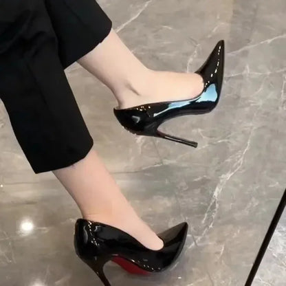 2025 New Hot Selling Sexy Patent Leather High Heels Shoes Women's Slip-on Pointed Thin Heels Rhinestone Pumps Zapatos De Mujer