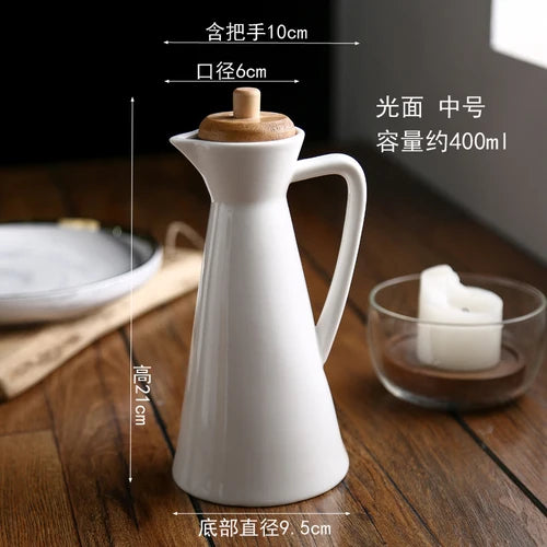 Wooden Cover Ceramics Oil Can Home Spice Jar Sealing Cap Kitchen Supplies High Capacity 400ml/800ml Vinegar Pot Oil Bottle