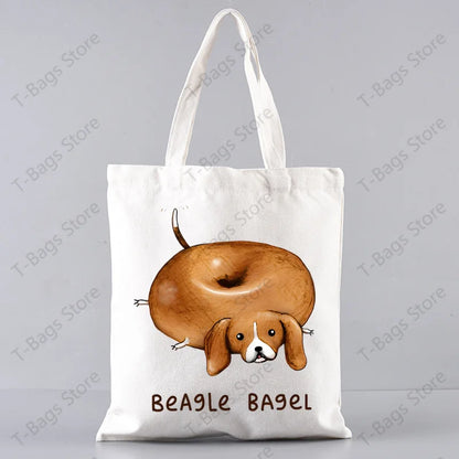 2pcs/set Beagle Bagel Dog Cute Print Tote Bag, Large Capacity Shoulder Bag, Women's Casual Handbag for Work School Shopping