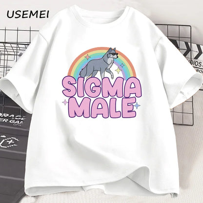 Sigma Male Lone Wolf T Shirt Funny Weird Rainbow Wolf Graphic Tee Men Women Casual Trendy Loose T-shirt Men's Clothing