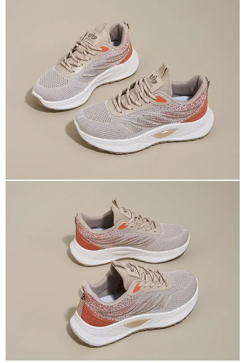 Spring 2025 New Thick Soled Sports Shoes Breathable Fitness Mesh Running Wear Resistant Casual Vulcanized Shoes for Women