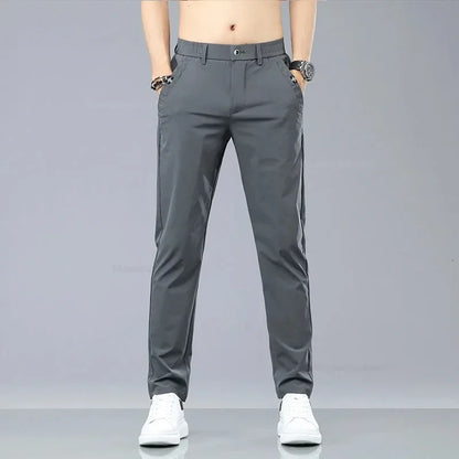 2024 Summer Thin Men's Slim Fit Casual Pants Korean Style Soft Breathable Elastic Business Fashion Casual Long Pants Male