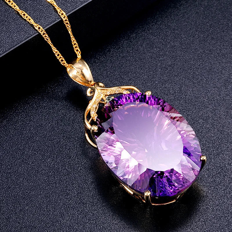 18K Gold-Plated Heart Amethyst Pendant Plated Colored Gemstone Natural Purple Diamond Necklace Fashion Jewelry