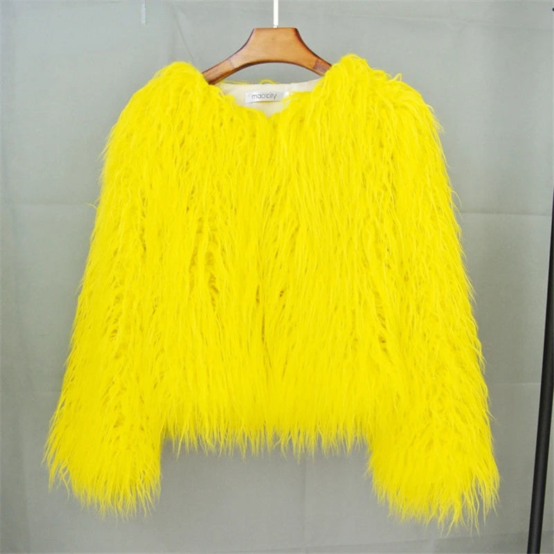 Colorful Warm Faux Women Fur Coat Loose Black White Pink Plush Coat Female Jacket Fur Autumn Winter Shaggy Outerwear