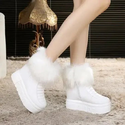 Fashion Womens Height Increasing Ankle Boots Platform Warm Winter Shoes Wedge Hidden High Heel Black Side Zipper Riding Boots