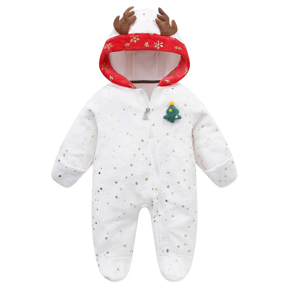 2025 Autumn Winter Newborn Baby Romper Christmas Flannel Hooded Baby Girl Overalls 0-1 Years Infant Boy Jumpsuit Outfits