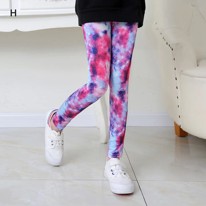 Girls Leggings Ice Cream Elastic Floral Stretch Pants Children Student Yoga Running Pants Soft Skinny Trousers Teenage 2-13Yrs