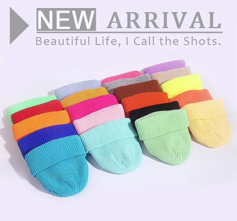 Winter Hats for Unisex New Beanies Knitted Solid Fluorescent  Caps Warmer Casual Beanies Trendy Hat  All-match Multicolor Candy