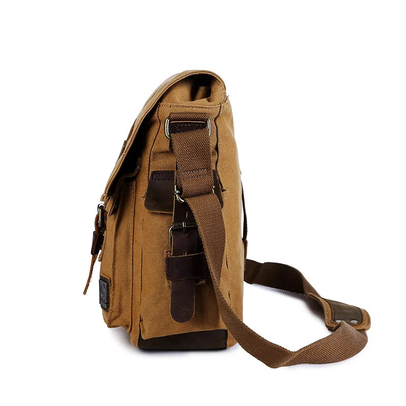 2023 Fashion Vintage Leather Canvas Women's Men's Messenger Bag Cotton Canvas Crossbody Bag Men Shoulder Bag Sling Casual Bag