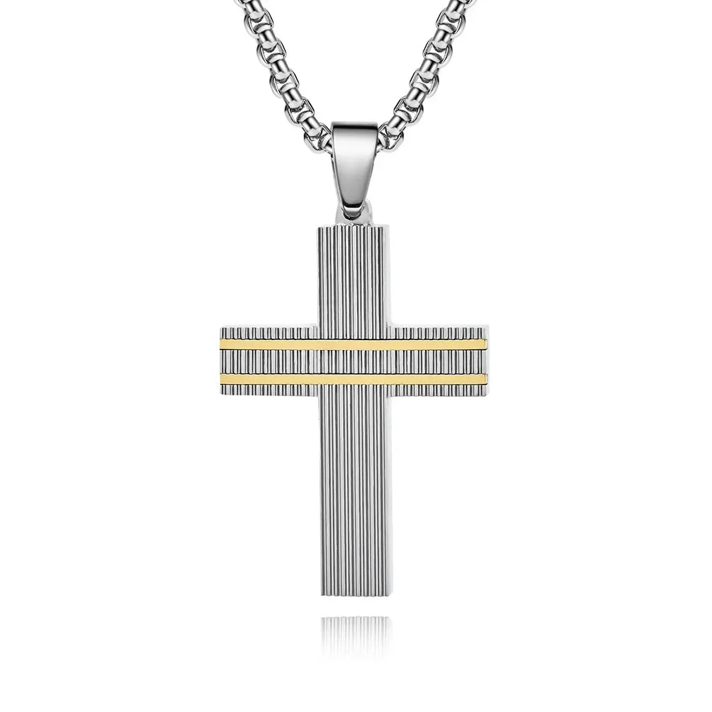 2023 New Stainless Steel Cross Pendant Necklace for Men Boyfriend Charm Link Chain Male Punk Hip-hop Jewelry Dropshipping