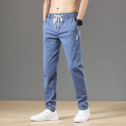 Spring Autumn Cottom Men's Pants Fashion Classic Drawstring Elastic Waist Jogging Stretch Casual Grey Cargo Trousers Male 28-38