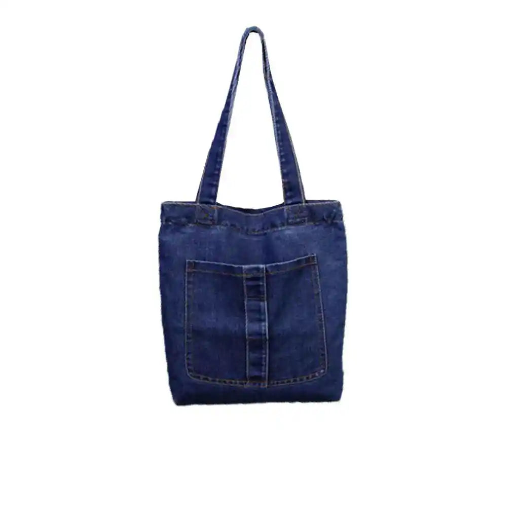 Fashion Women Large Capacity Shoulder Bags Wild Casual Handbag Street Canvas Denim Shoulder Bag Solid Color Zipper Shopping Bag