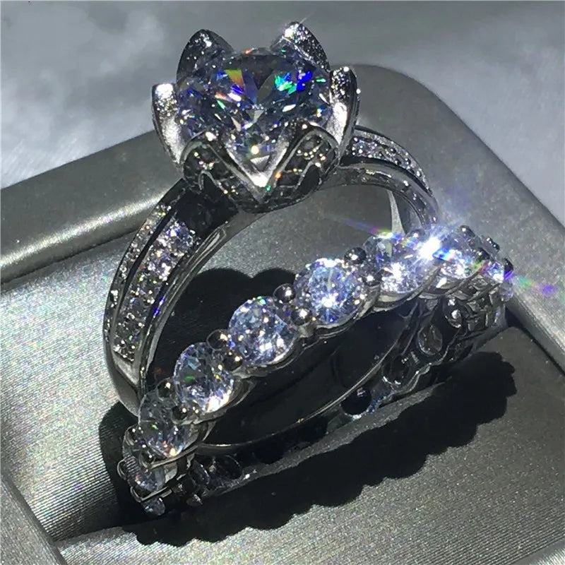 Luxury Heart 8ct Lab Diamond Ring Sets 925 sterling silver Engagement Wedding band Rings for Women Men Birthday Party Jewelry