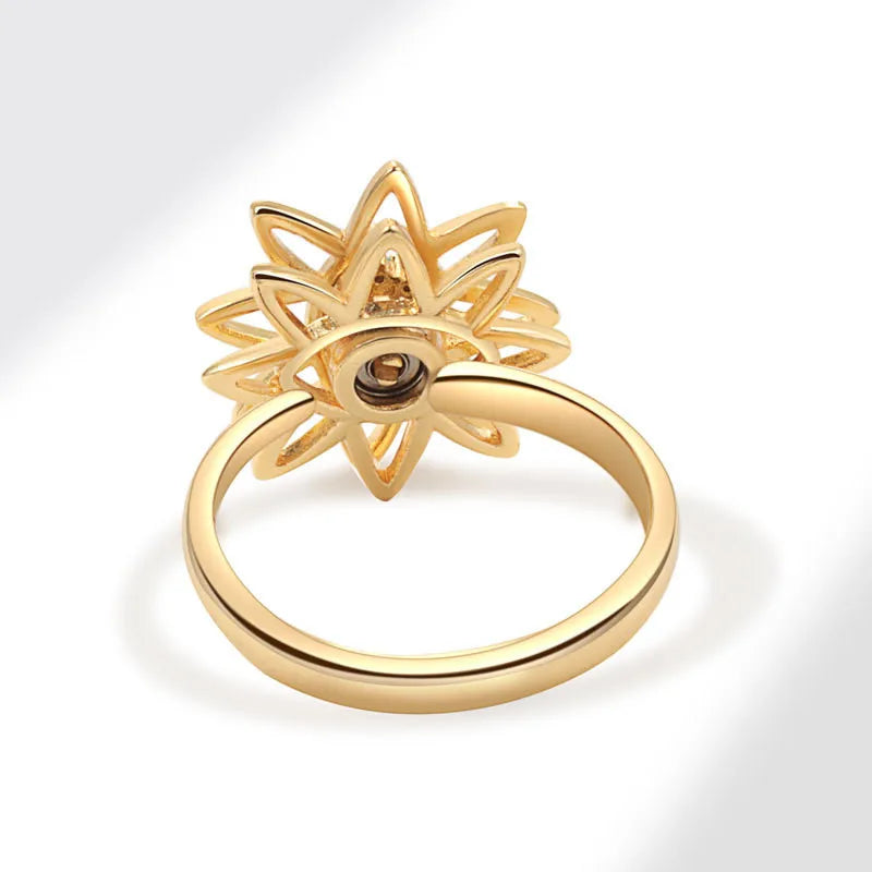 Sunflower Crystal Anti Stress Anxiety Ring Fidget Spinner Rings Adjustable for Women Metal Sakura Rotating Rings Anillos Mujer