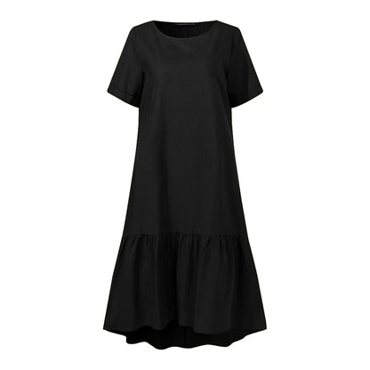 ZANZEA Women Cotton Dresses 2024 Summer Elegant Mid-calf Vestidos Casual Solid Color Short Sleeve Sundress Female O Neck Robe