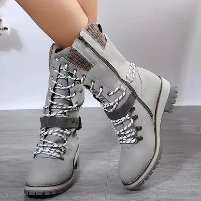 2024 Winter Outdoor Shoes for Women Side Zip Women's Mid-Calf Boots Square Heel Casual Women's Shoes Med Heel Ladies Boots