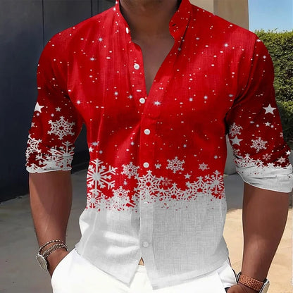 Christmas outfits: Santa Claus printed men’s long-sleeved shirts, men’s fashionable Christmas shirts, autumn and winter casual m