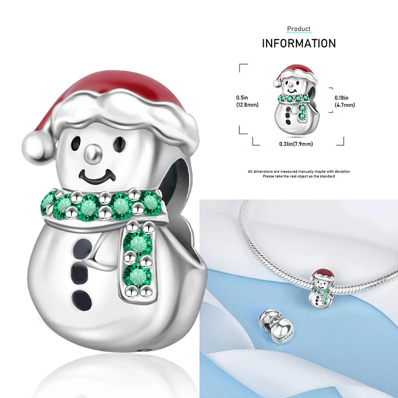 925 Silver Christmas Series Sock Snowman Elk Bell Pendant Fit Original Bracelet Charm Beads Necklace DIY Female Jewelry