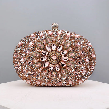 Flower Rhinestones Evening Bags Metal Prom Clutch Diamonds Clutch With Chain Shoulder Handbags Wedding Female Purse