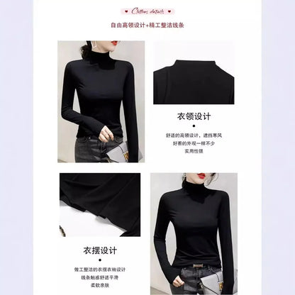 Black Turtleneck T-shirt Long Sleeve Tops Women Y2k Clothes Autumn Winter Korean Fashion Modal Elegant T-shirts for Women 2024