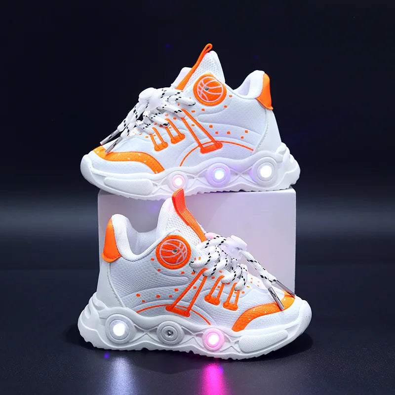 New LED Children's Basketball Shoes for Boys Girls Non-slip Breathable Kids Sneakers Outdoor Fashion Glowing Casual Shoes Tenis