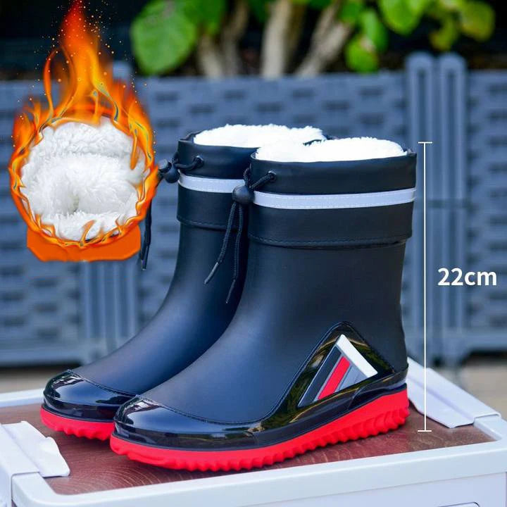 New Fashion Rain Boots for Men Mid-calf Non-slip Waterproof Rain Boots Car Washing Fishing Leisure Work Rubber Shoes with Cotton