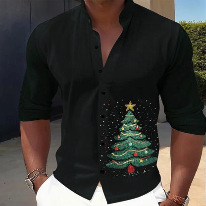 Christmas outfits: Santa Claus printed men’s long-sleeved shirts, men’s fashionable Christmas shirts, autumn and winter casual m