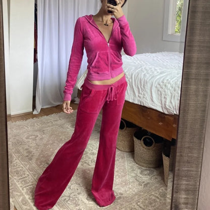 Women Zip Up Cropped Velvet Hooded Pullover Y2K Sweatshirt Tops Sweatpants with Pockets Elastic Waist Drawstring Lounge Clothes