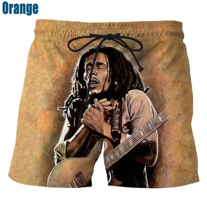 Rock Singer Bob Marley Reggae Rasta Pattern Board Shorts 3D Printing Men's Outdoor Leisure Sports Gym Shorts Men Swim Trunks