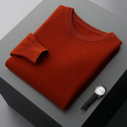 MVLYFLRT 100% Pure Merino Wool Sweater Men's Round Neck Pullover Tops Autumn Winter Thin Solid Color Sweater Versatile Basic