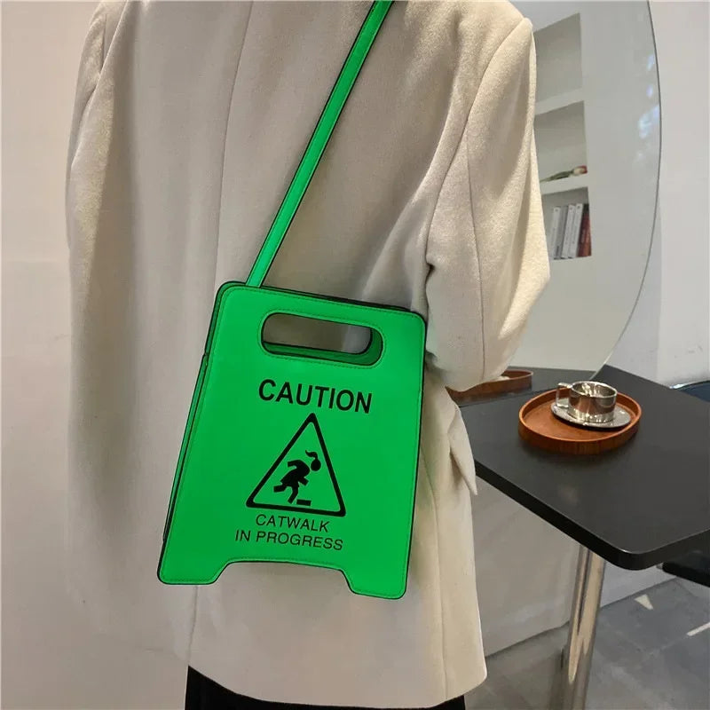 Novelty Stop Sign Purse Tote Pu Leather Handbags Women Fashion Caution Catwalk in Progress Crossbody Bag Messenger Purses