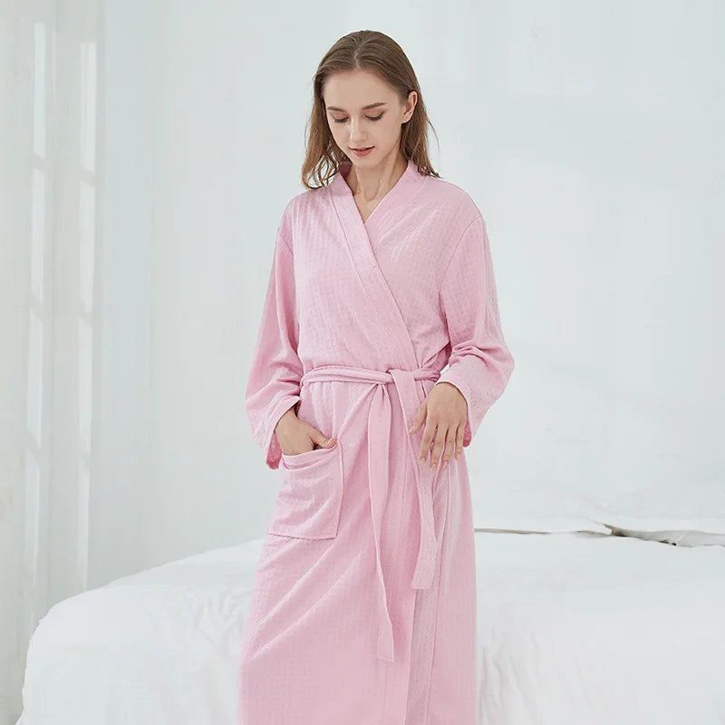 Waffle High-Quality Robe Large Size Long Men and Women Universal Residence Clothing Bathrobe Solid Black Plaid Couple Nightgowns