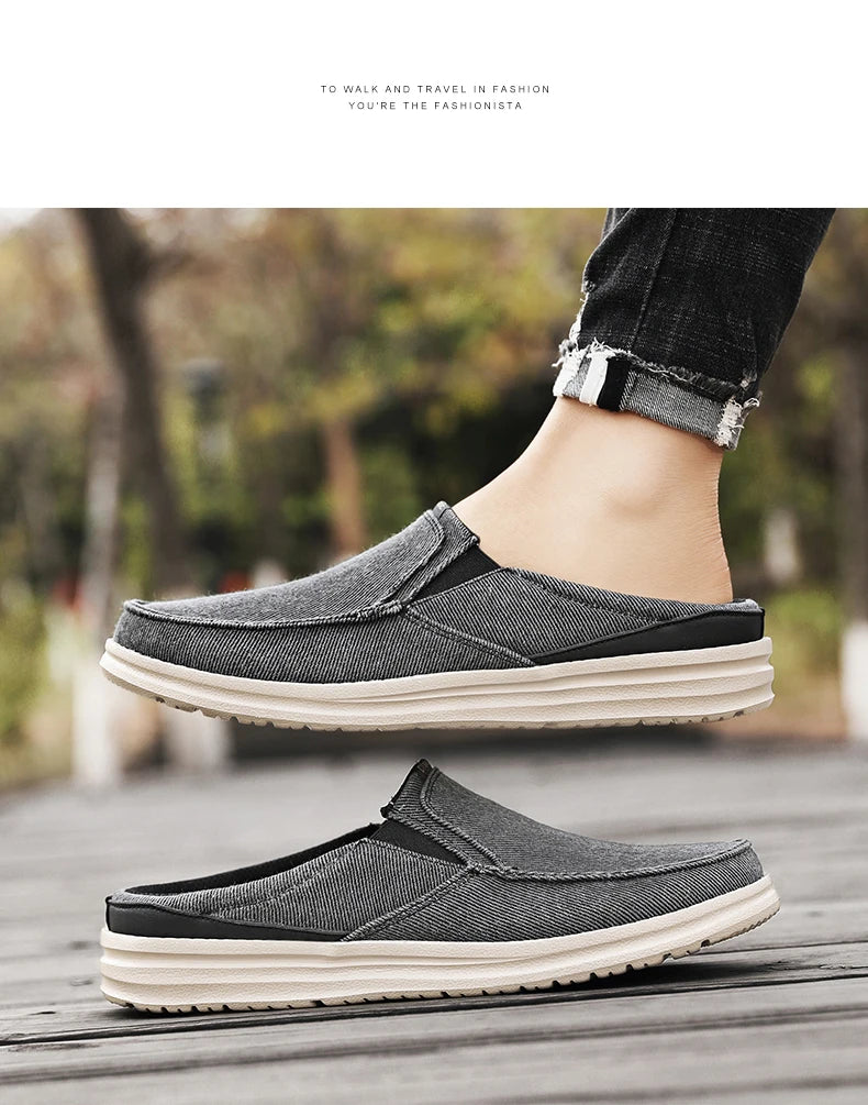 2024 Summer Men's Half Slippers Fashion Men's Flat Bottom Casual Shoes Soft Sole Cloth Shoes Support Shoes Men's Sports Shoes