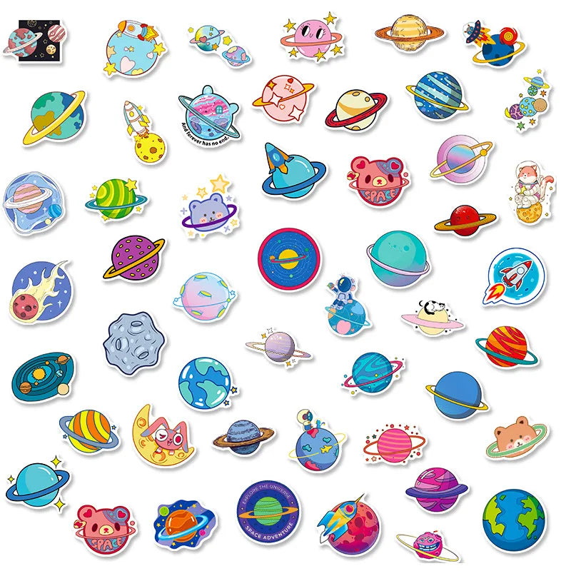 50pcs Space Planet Sticker Planet Meteorite Combination Astronaut Sticker Cute Sticker Pack Laptop Skin Waterproof Phone Case