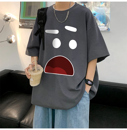 Men's Cotton Oversized T-shirts 5XL Mens T Shirt Casual Summer Wear Emote Fashion Print White Tee Shirts for Men Clothing