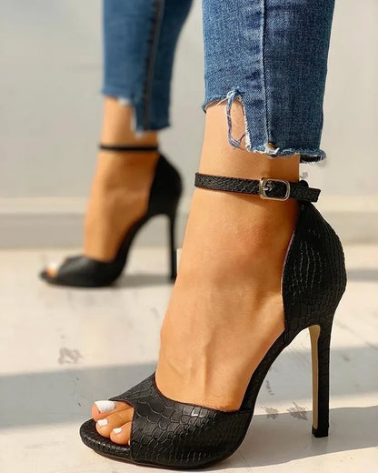 Summer Women High Heel Sandals Solid Open-toe Stiletto Ankle Strap Temperament Female Shoes Sexy Red Black Sandalias Mujer