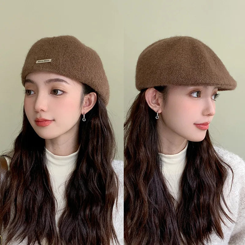 Women Spring Autumn British Style Beret Lady Vintage Flat Cap Winter Keep Warm Knitted Hat All-match Peaked Cap Wholesale New in