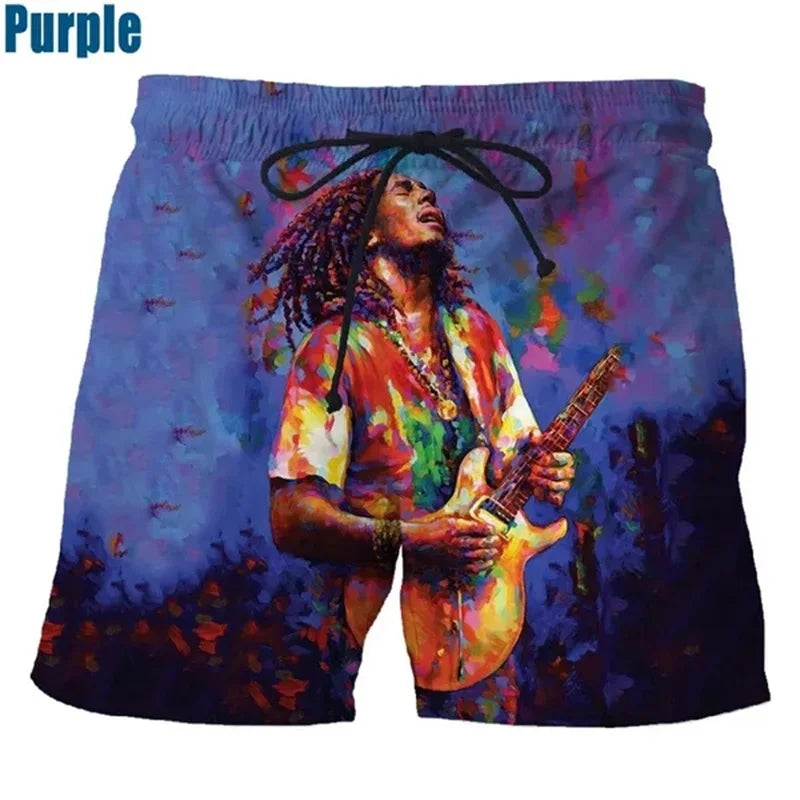 Rock Singer Bob Marley Reggae Rasta Pattern Board Shorts 3D Printing Men's Outdoor Leisure Sports Gym Shorts Men Swim Trunks