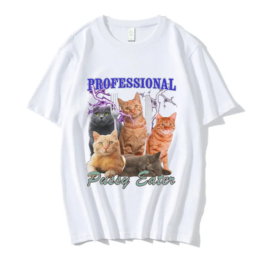 Professional Pussy Eater Funny Cat Lover T Shirt Men's Clothing Fashion T-shirts Cotton Casual Oversized Short Sleeve T Shirts