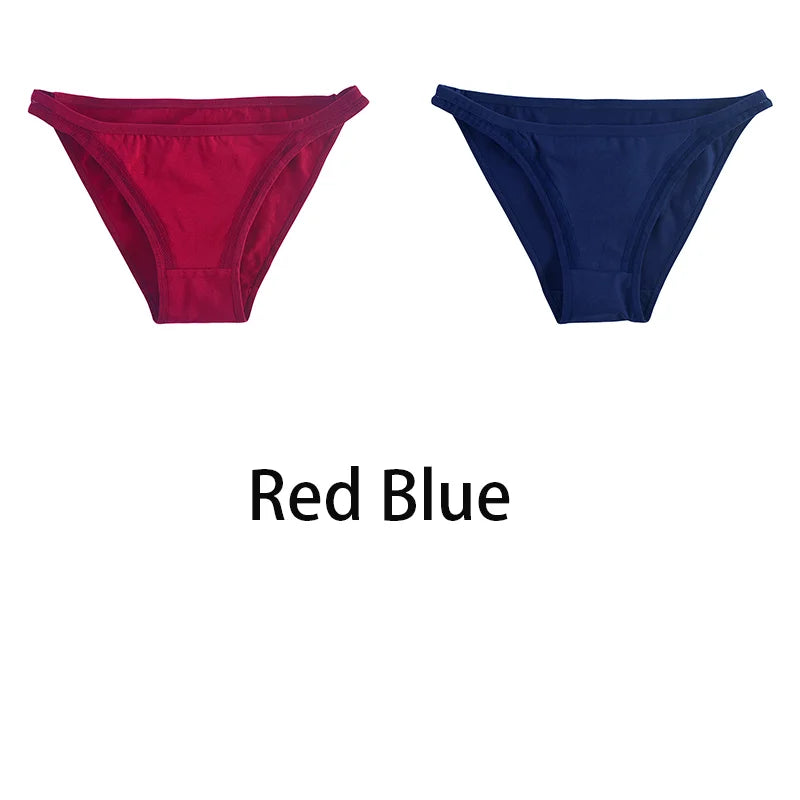 2Pcs/set Women Cotton Panties Female Mesh Underwear Solid Color Bikini Briefs Underpants Ladies Cotton Panty Girls Lingerie