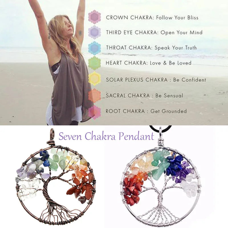 Natural Crystal Stone Tree of Life Pendant Necklace 7 Chakra Quartz Amethyst Necklace Pendant Wedding Jewelry for Women