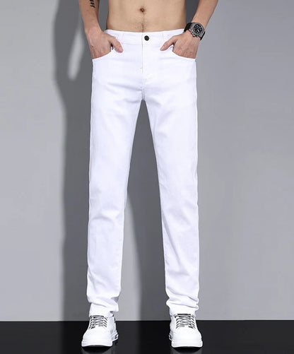 2024 New Men's Pure White Slim Casual Pants Brand Clothing Stretch Straight Gentleman's Suit Long Trousers Classic Style Male