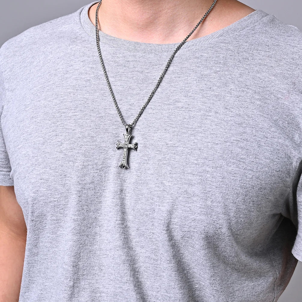 2023 New Stainless Steel Cross Pendant Necklace for Men Boyfriend Charm Link Chain Male Punk Hip-hop Jewelry Dropshipping