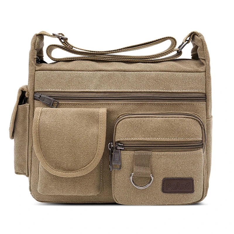 Men Canvas Messenger Bag Vintage Water Resistant Waxed Crossbody Bags Briefcase Padded Shoulder Bag For Male Handbag New