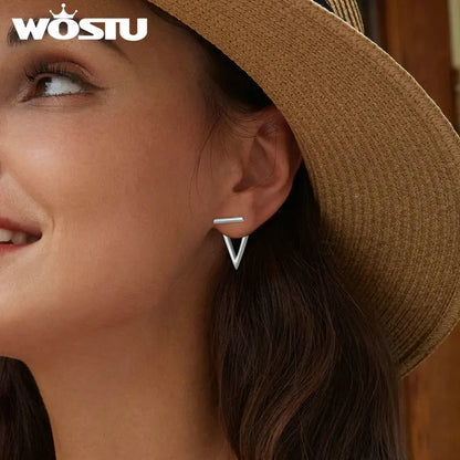 WOSTU 925 Sterling Silver Triangle Star front-back Stud Earrings Women Simple Geometric Hollow-out Ear Studs Party Jewelry Gift