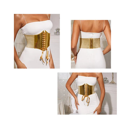 Fashion Elastic Gold Corset Wide Belt For Women Luxury Brand Designer Waist Strap Female Dress Skirt Coat Decorative Girdle