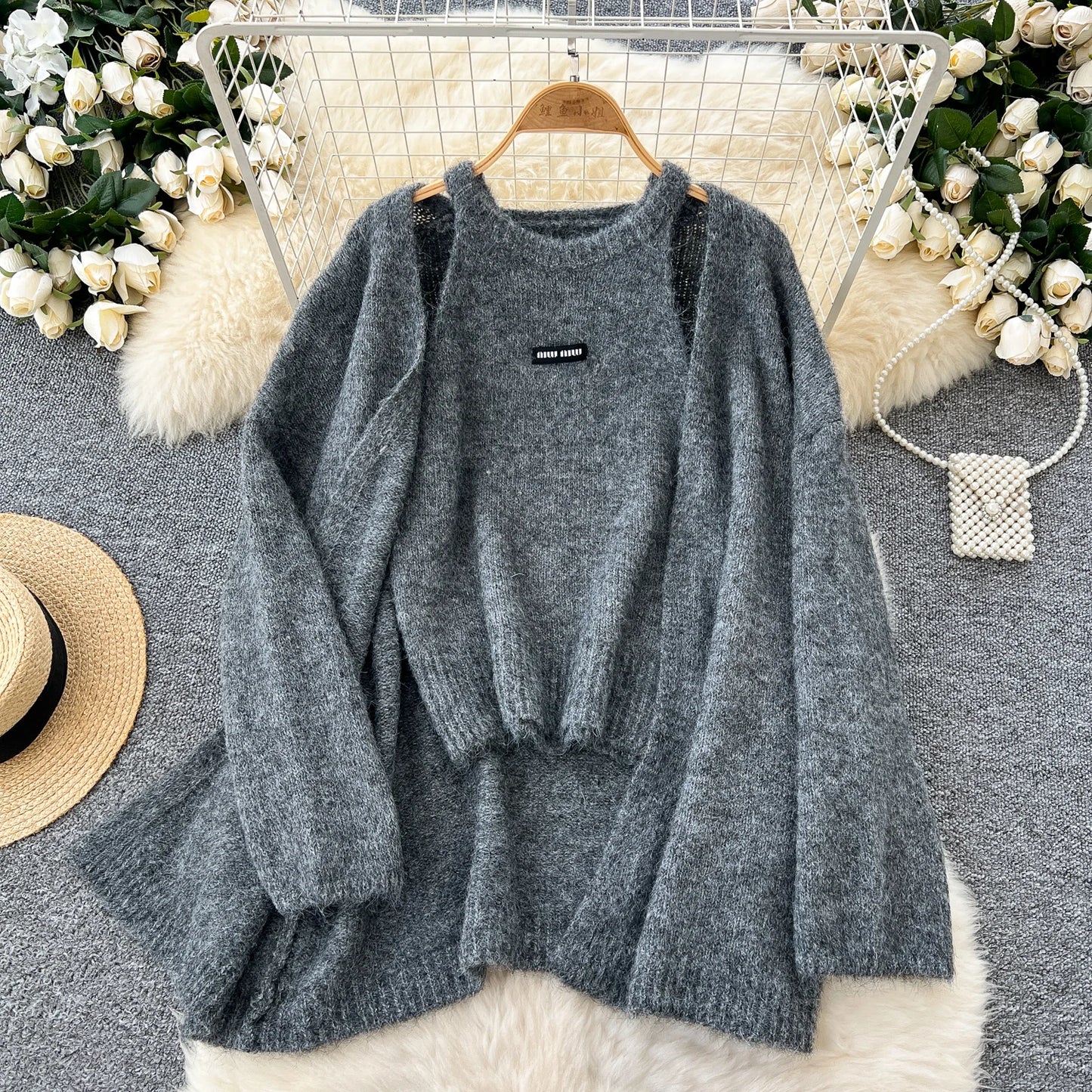 SINGREINY Fashion Solid Cashmere Sweater Long Sleeves Loose Warm Cardigan+Sleeveless Knitting Tank Top Winter Gentle Casual Tops